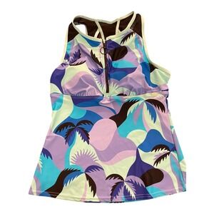 ZeroXposur Tankini Swim‎ Top Palm Print Zip Front Shelf Bra XS